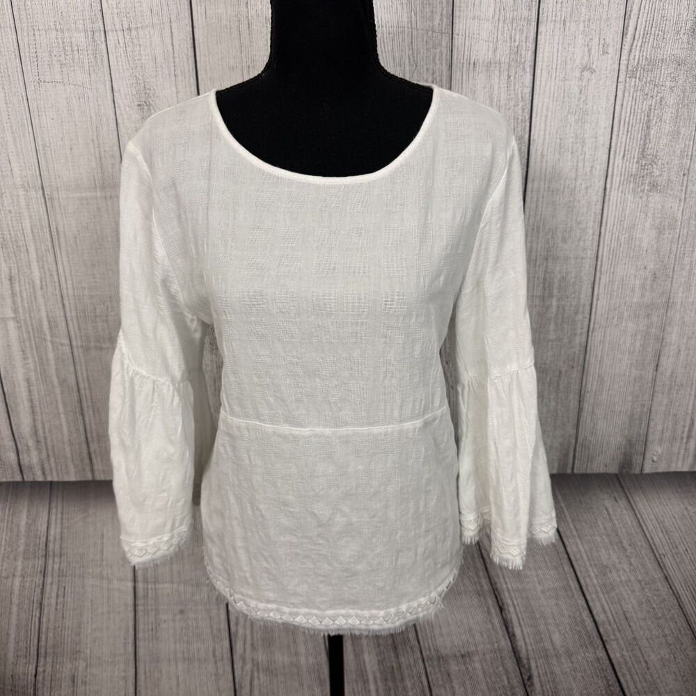 Anthropologie Dolan Women's Medium White The Left Coast Bell Sleeve Fringe Top